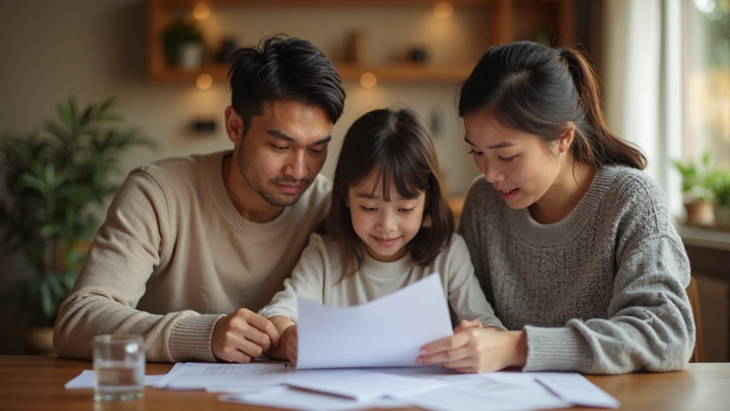 Семья ведет обсуждение финансовых целей с документами на столе