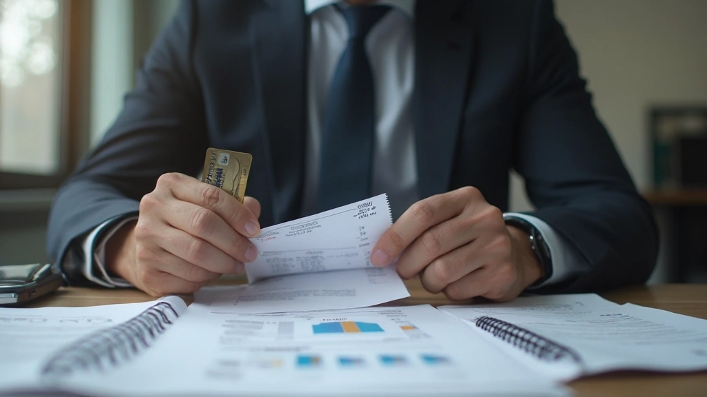 Банковская карта и квитанции на столе рядом с финансовыми документами