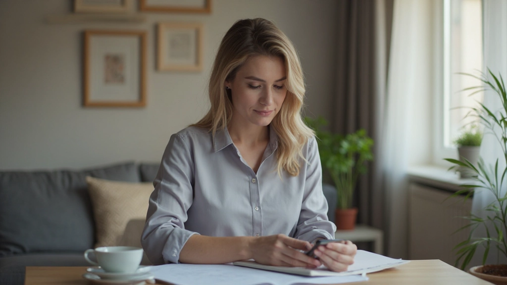 Женщина ведет финансовые записи в приложении на смартфоне