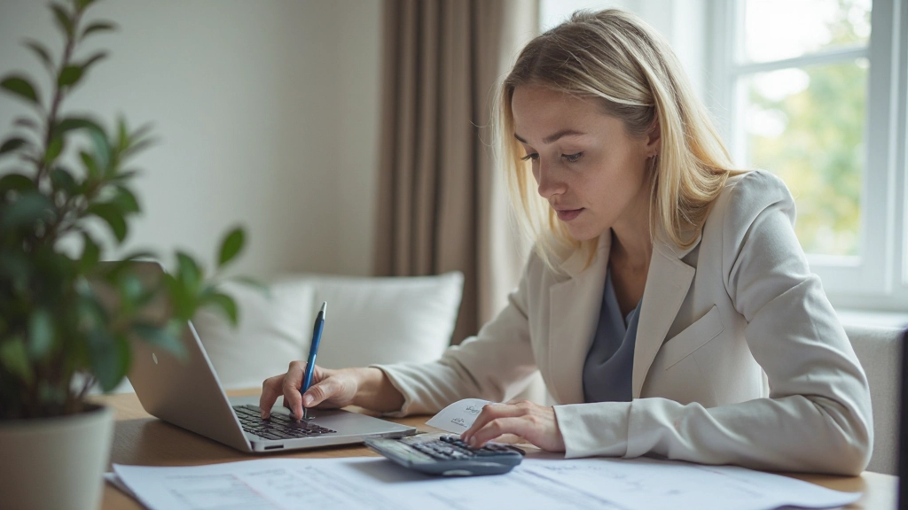 Семья планирует бюджет с помощью документов и калькулятора за столом